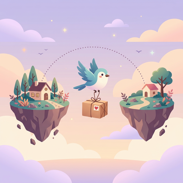 A collection of thoughtful gifts for long-distance couples including a handwritten card and a small package