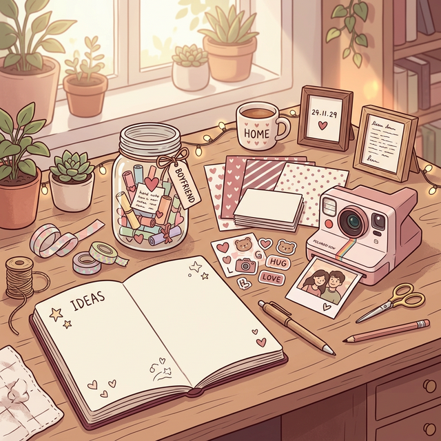 Aesthetic office setup with DIY gift materials